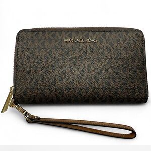 Michael Kors Signature Brown Monogram Wristlet Wallet